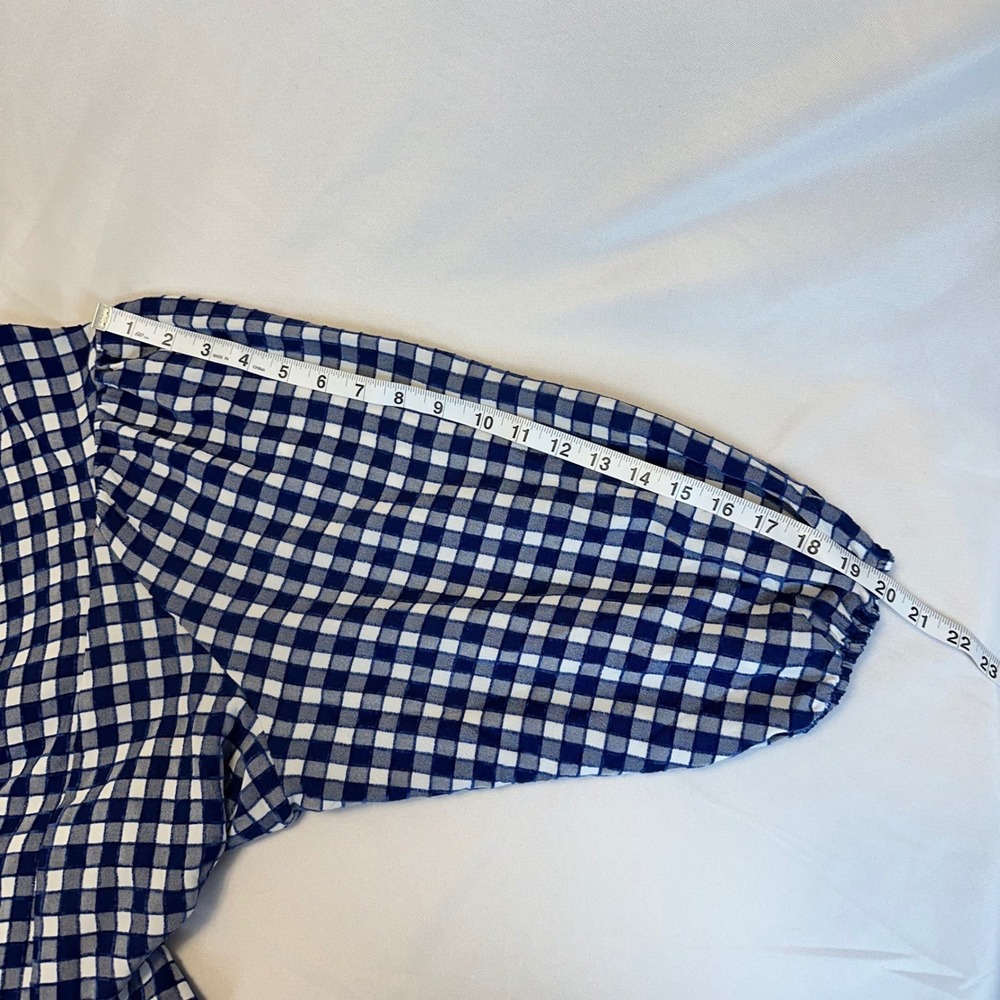 Blue White Gingham Cottagecore Puff Sleeve Blouse Top Large Oversized or XL - Picture 7 of 10
